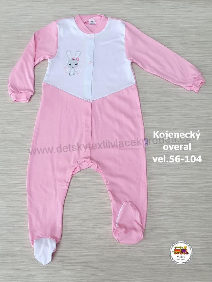 Kojenecký/dětský overal bavlněný /809/ Zajíček na světle růžové vel. 98