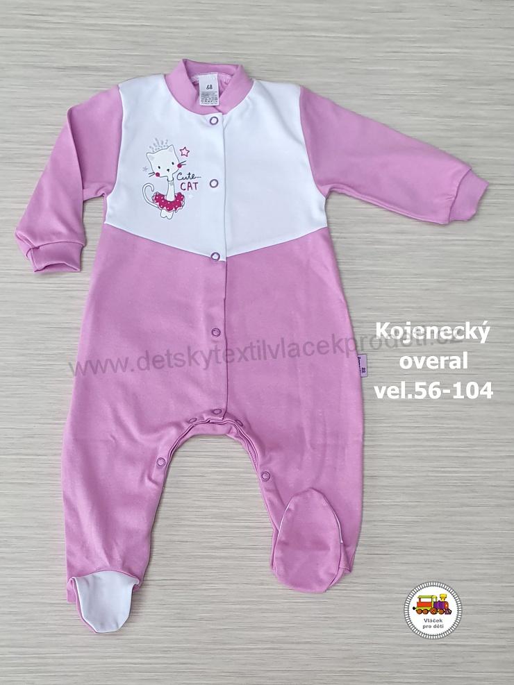 Kojenecký/dětský overal bavlněný /801/ Kočička na fialové vel. 68