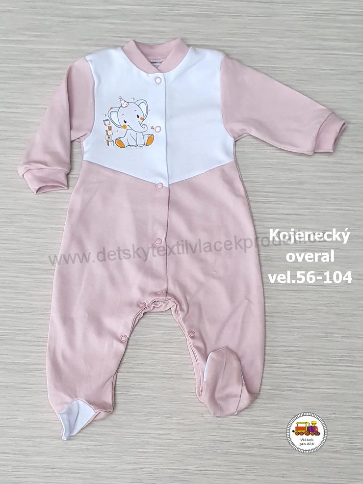 Kojenecký/dětský overal bavlněný /798/ Slon na starorůžové vel. 62