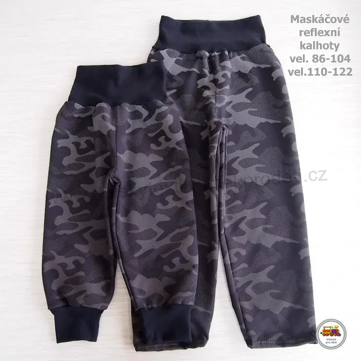NOVINKA-Softshellové kalhoty s fleesem reflexní STYLSPARK maskáčové vel. 86, 92, 98, 104, 110, 116, 122
