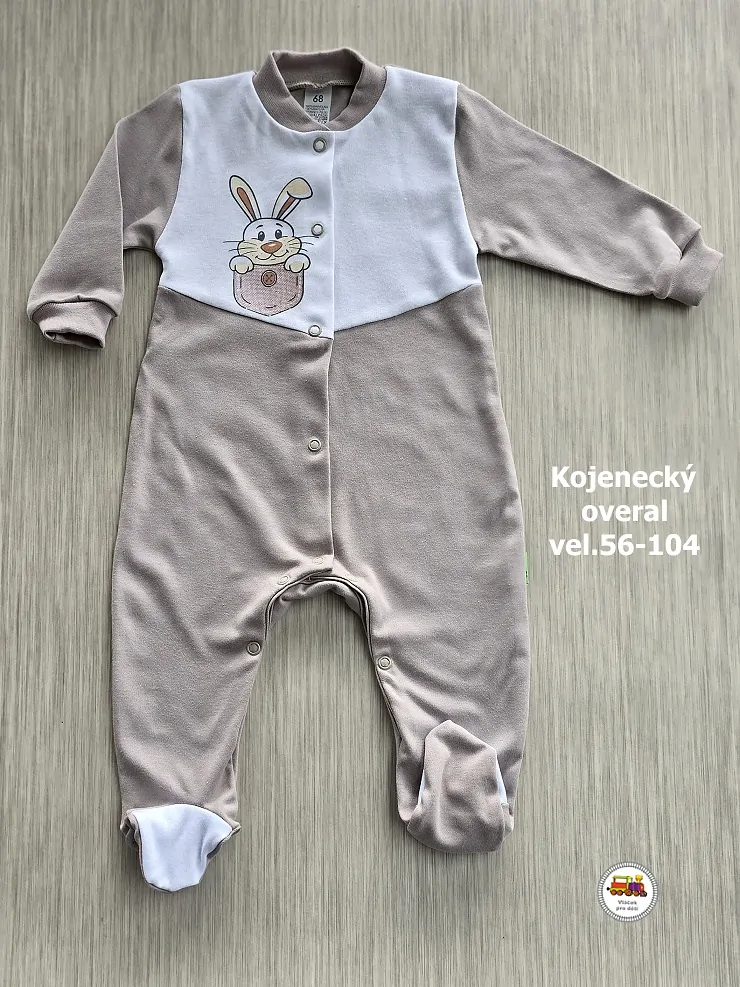 Kojenecký/dětský overal bavlněný /753/ Zajíček na béžové vel. 92