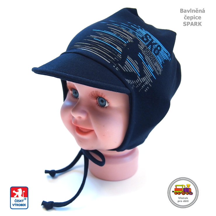 Chlapecká bavlněná čepice Spark č.974 tmavě modrá vel.M (6měs-1rok)