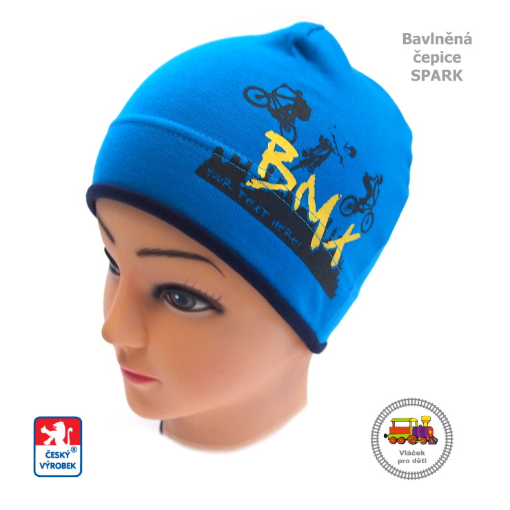Dětská bavlněná čepice Spark č.973 tyrkysová BMX vel.M (6měs-1rok)