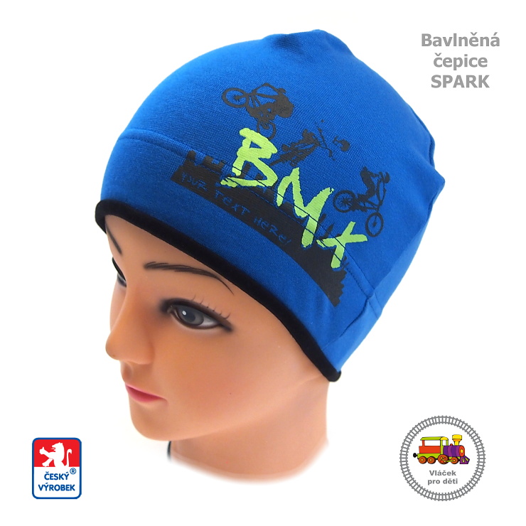Dětská bavlněná čepice Spark č.972 středně modrá BMX vel.M (6měs-1rok)