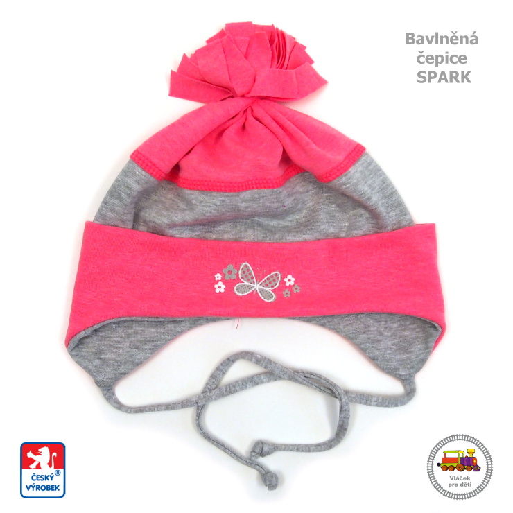 Dívčí bavlněná čepice Spark /544/ šedo neónová vel.XL (3-6 let)