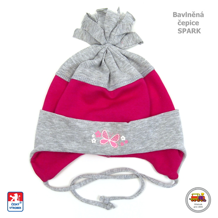 Dívčí bavlněná čepice Spark /542/ šedo tmavě růžová vel.XL (3-6 let)