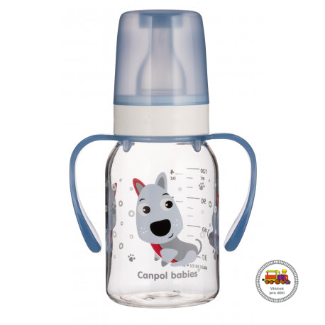 Láhev s potiskem CUTE ANIMALS 120 ml s úchyty 11/823 modrý pejsek