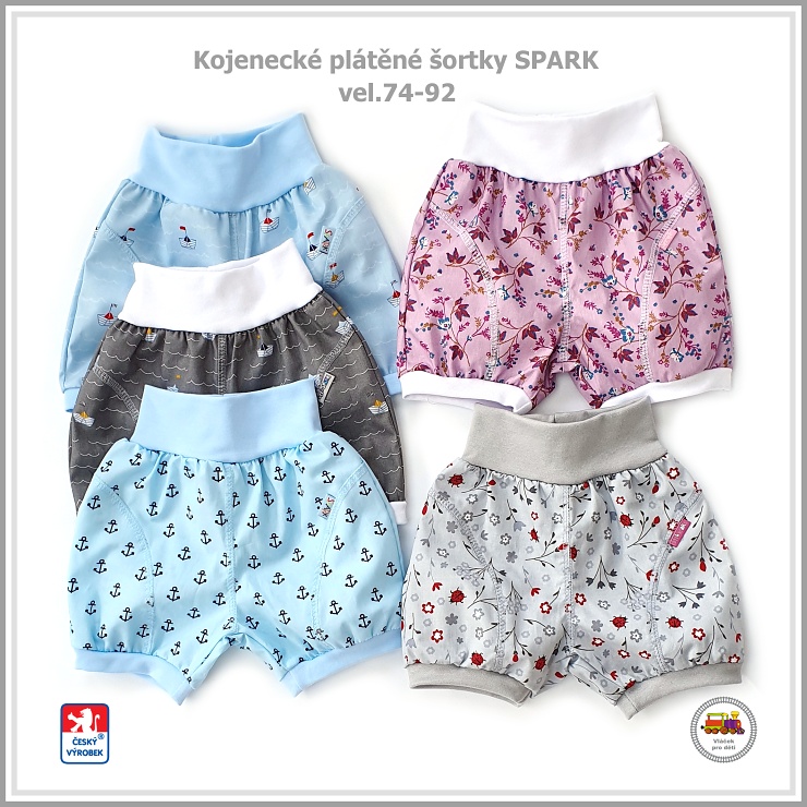 NOVINKA-Šortky kojenecké plátěné SPARK vel.74, 80, 86, 92