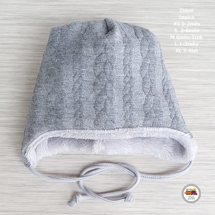 Dětská zimní čepice Spark /9.567/ Copánky zavazovací šedá vel.XL (3-6 let)