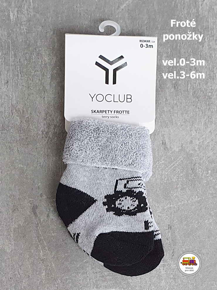 Kojenecké ponožky froté YOCLUB /704/ šedé s traktorem vel.3-6měs
