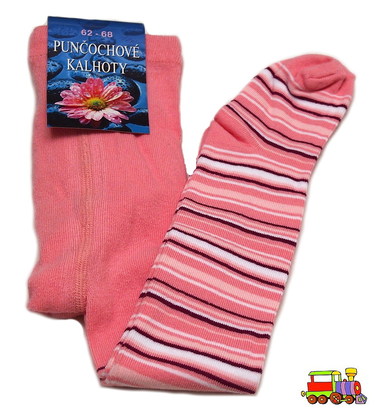 Punčocháče bavlněné s elastanem světle růžový proužek vel.74-80