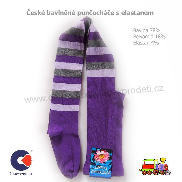 Punčocháče bavlněné s elastanem široký fialový pruh vel.134-146