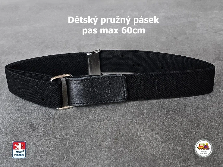 Dětský pásek dívčí č.13 pružný černý s kočkou