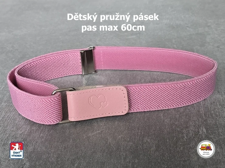 Dětský pásek dívčí č.10 pružný světle růžový se srdíčky