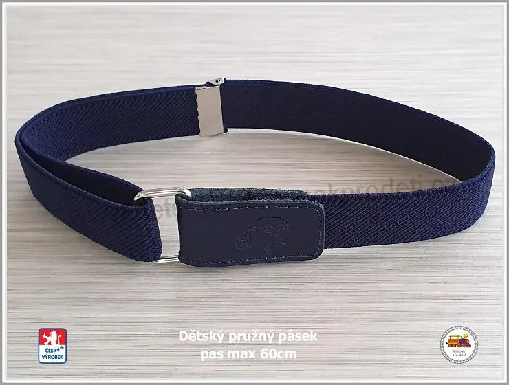 Dětský pásek chlapecký č.8 pružný nejtmavší modrý s autem