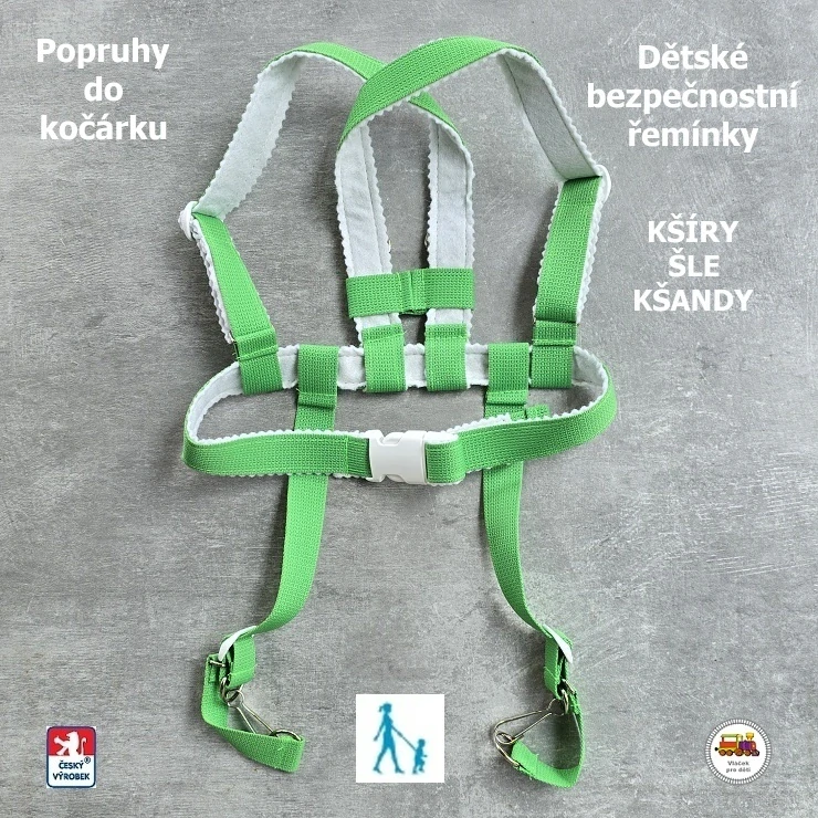 Kšíry, šle, kšandy, bezpečnostní popruhy do kočárku Koka (podšité filcem) světle zelené č.15