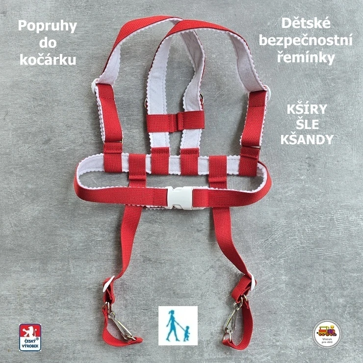 Kšíry, šle, kšandy, bezpečnostní popruhy do kočárku Koka (podšité filcem) červené č. 8