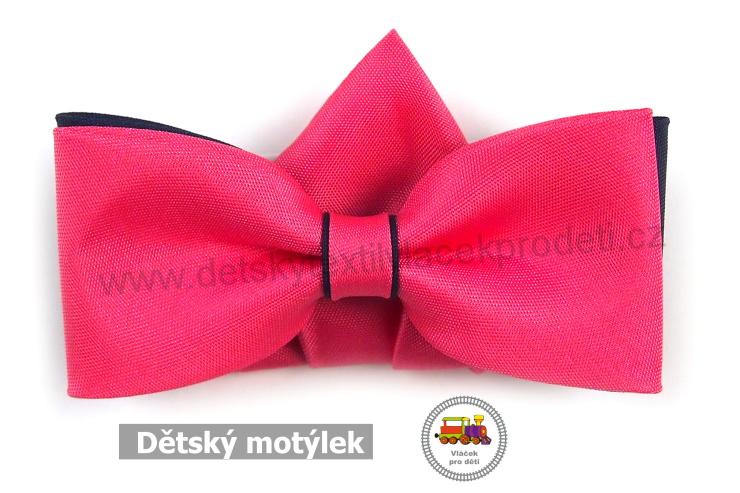 Dětský motýlek chlapecký sytě růžový s modrou a s kapesníčkem č.26
