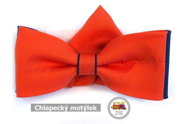 Dětský motýlek chlapecký oranžovo modrý s kapesníčkem č.78