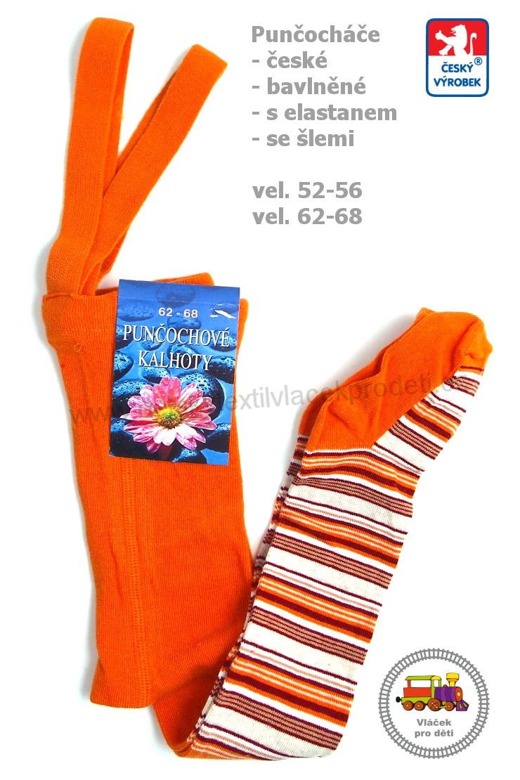 Punčocháče bavlněné s elastanem oranžový proužek vel. 62-68