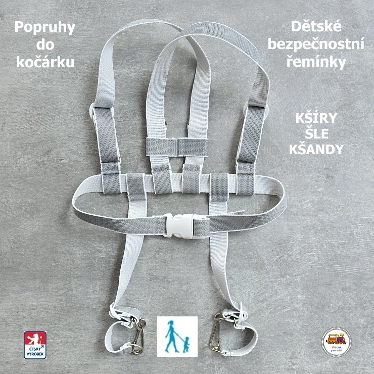 Kšíry, šle, kšandy, bezpečnostní popruhy do kočárku Koka NEW šedé č. 2