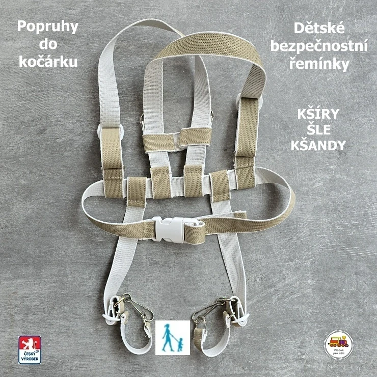 Kšíry, šle, kšandy, bezpečnostní popruhy do kočárku Koka NEW béžové č. 1