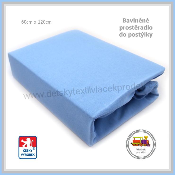 Bavlněné mako prostěradlo do postýlky Dekoratex /11/ barva světlejší modrá 60x120cm