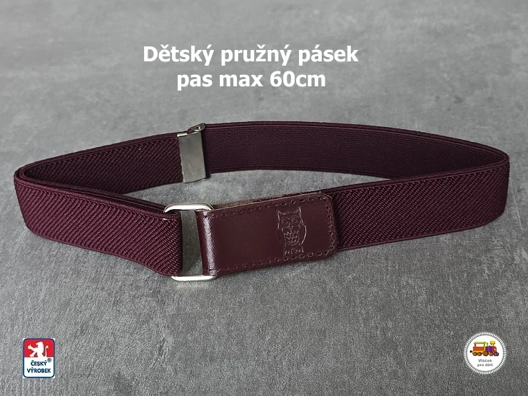 Dětský pásek č.7 pružný vínový/bordó se sovičkou