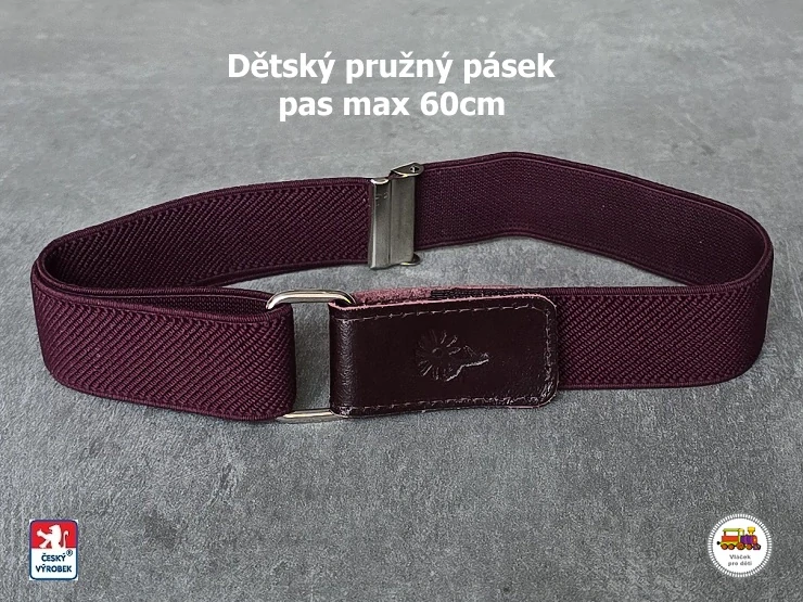 Dětský pásek č.6 pružný vínový/bordó s kytičkou