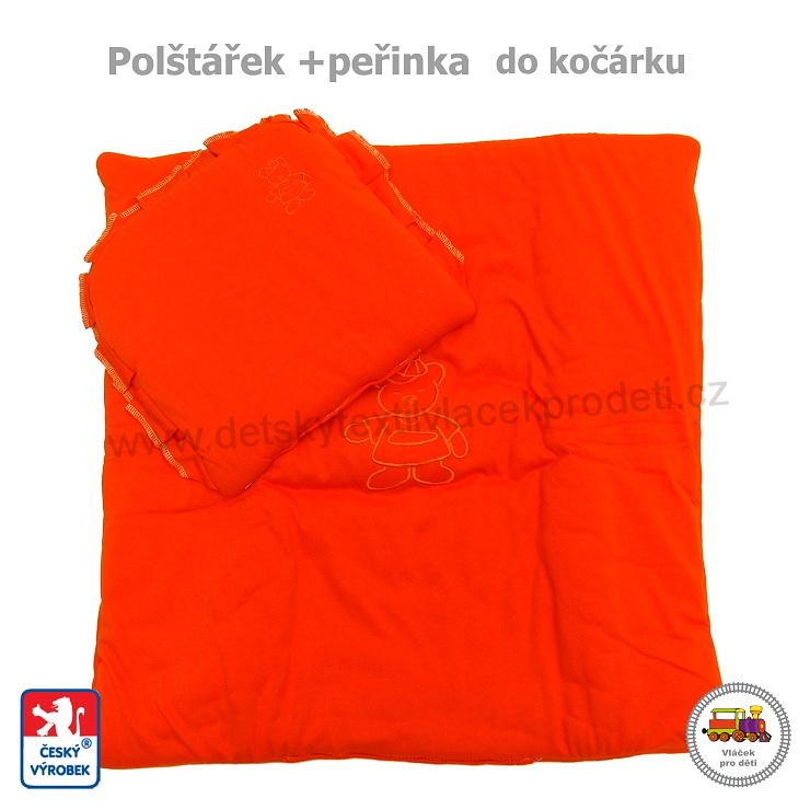 Komplet sada do kočárku, oranžová dečka + polštářek
