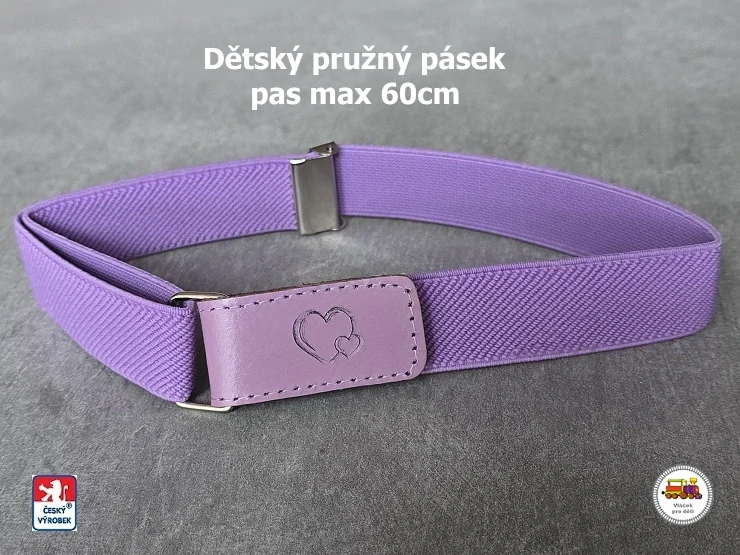Dětský pásek dívčí /22/ pružný fialový se srdíčky
