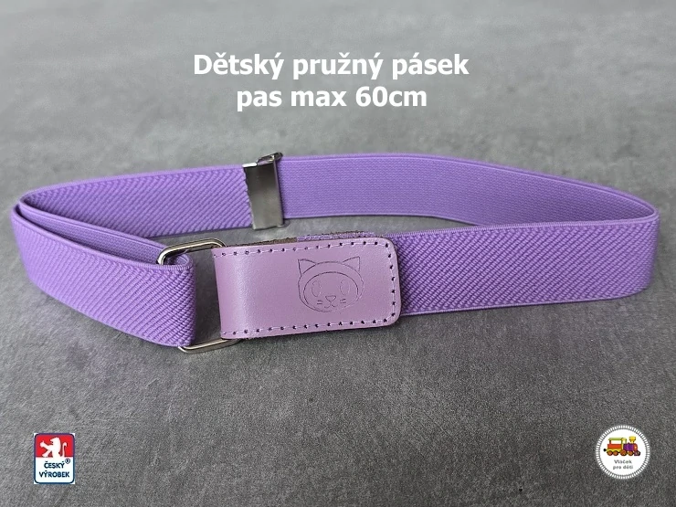 Dětský pásek dívčí /23/ pružný fialový s kočkou