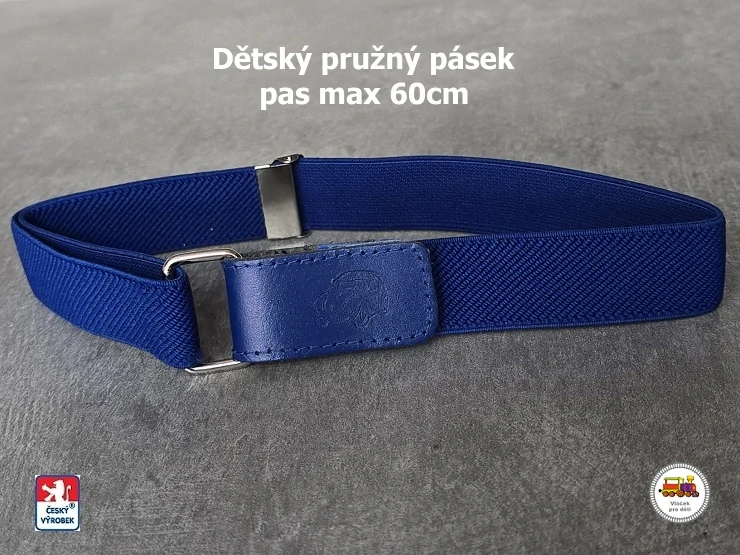 Dětský pásek chlapecký /26/ pružný středně modrý s autem