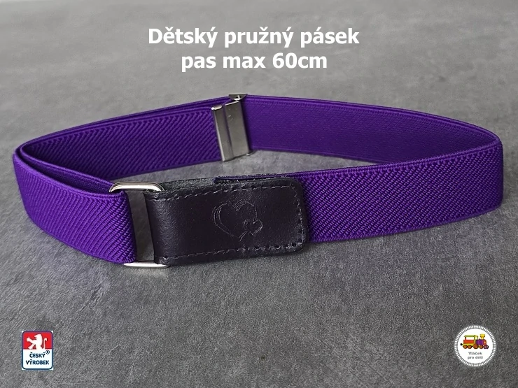 Dětský pásek /27/ pružný tmavě fialový se srdíčky
