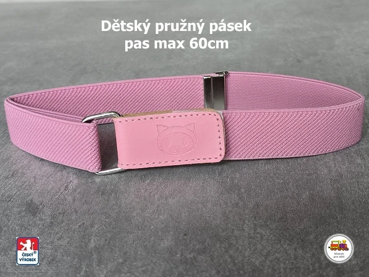 Dětský pásek dívčí /29/ pružný světle růžový s kočkou