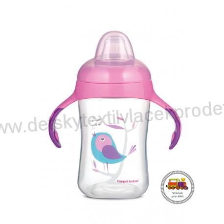 Tréninkový hrníček se silikonovým pítkem Ptáčci růžoví 300 ml 56/519