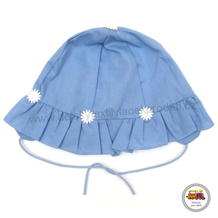 Kojenecký letní retro klobouček zavazovací /407/ Modrá jednobarevná vel.M (6měs - 1rok)