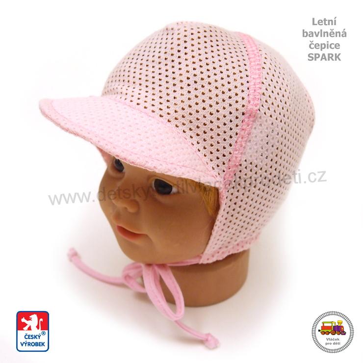 NOVINKA-Dětská bavlněná letní dírkovaná čepice Spark Honzík zavazovací vel.XXS, XS, S, M