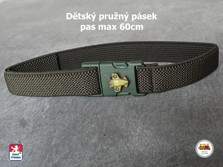 Dětský pásek se sponou /31/ pružný khaki zelený se stíhačkou