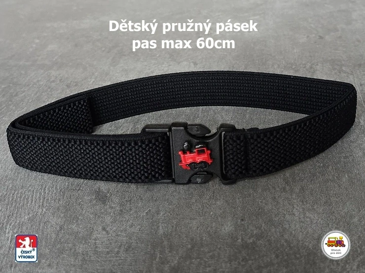 Dětský pásek se sponou /32/ pružný černý s mašinkou