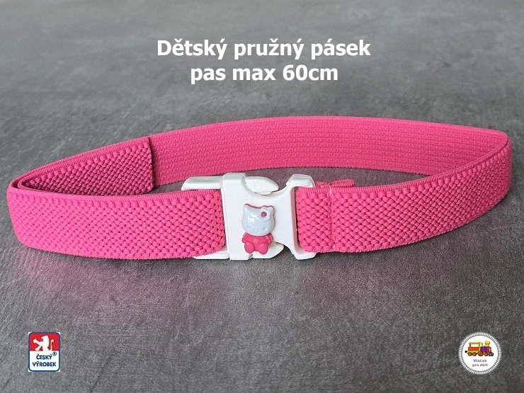 Dětský pásek se sponou /35/ pružný malinově růžový s kočičkou