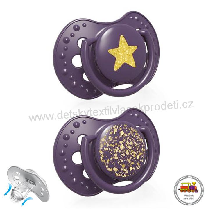 Dudlík silikonový dynamický Stardust 6-18m 2ks 22/894 VIOLET