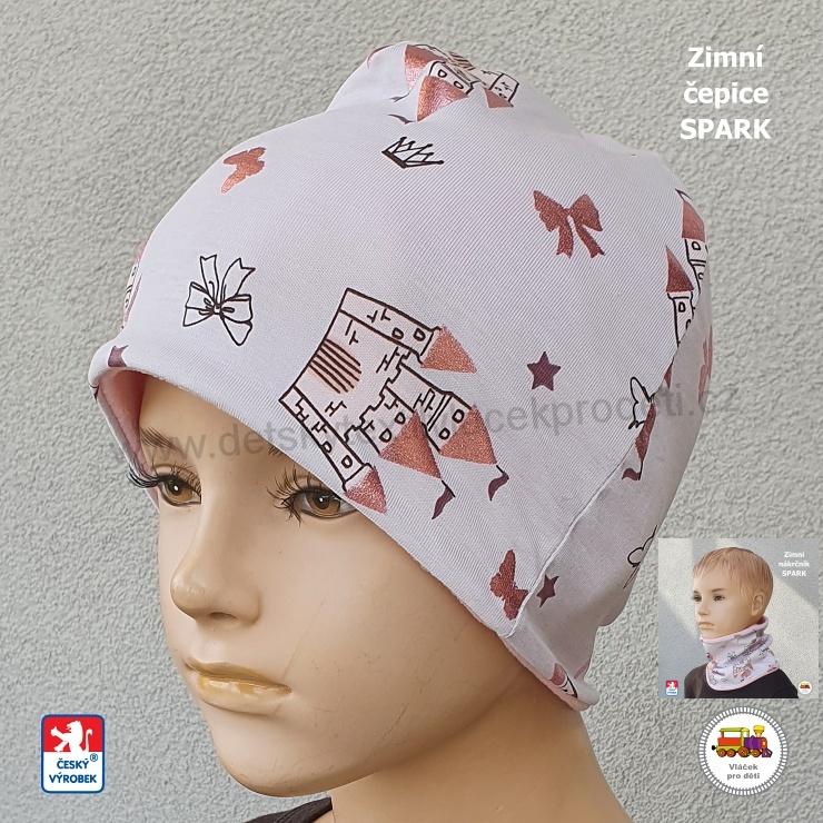 Dětská zimní čepice Spark /9.774/ bavlna s fleesem Zámek na šedé vel.XL (3-6 let)