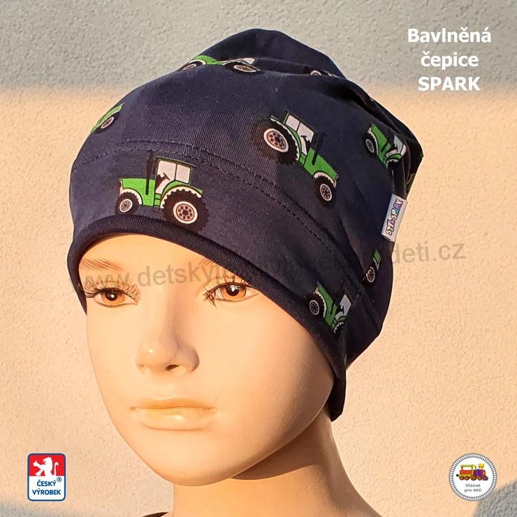 Bavlněná čepice Spark dlouhá /9.701/ Traktory na modré vel.XXL (6-Xlet)