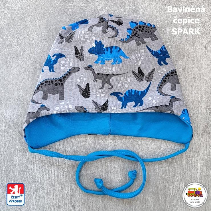 NOVINKA-Bavlněná zavazovací čepice Spark vel.M (6měs-1rok) vel.L (1-3roky), XL (3-6let)