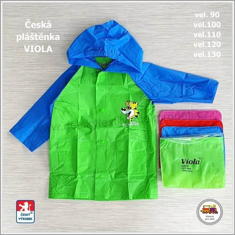 Dětská pláštěnka Viola 5907 BE HAPPY zelenomodrá vel.130