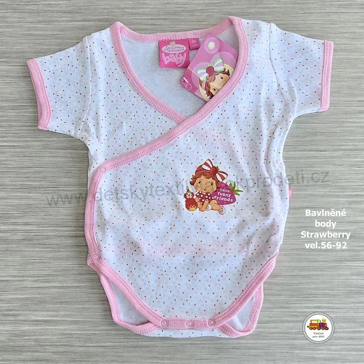 NOVINKA-Kojenecké body bavlněné Jahůdka - Strawberry krátký i dlouhý rukáv vel. 56, 62, 68, 74, 80, 86, 92