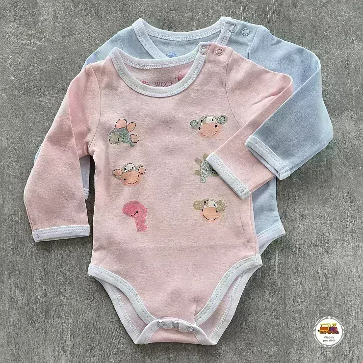 Kojenecké body bavlněné /9893/ Zvířátka na růžové vel. 74-80