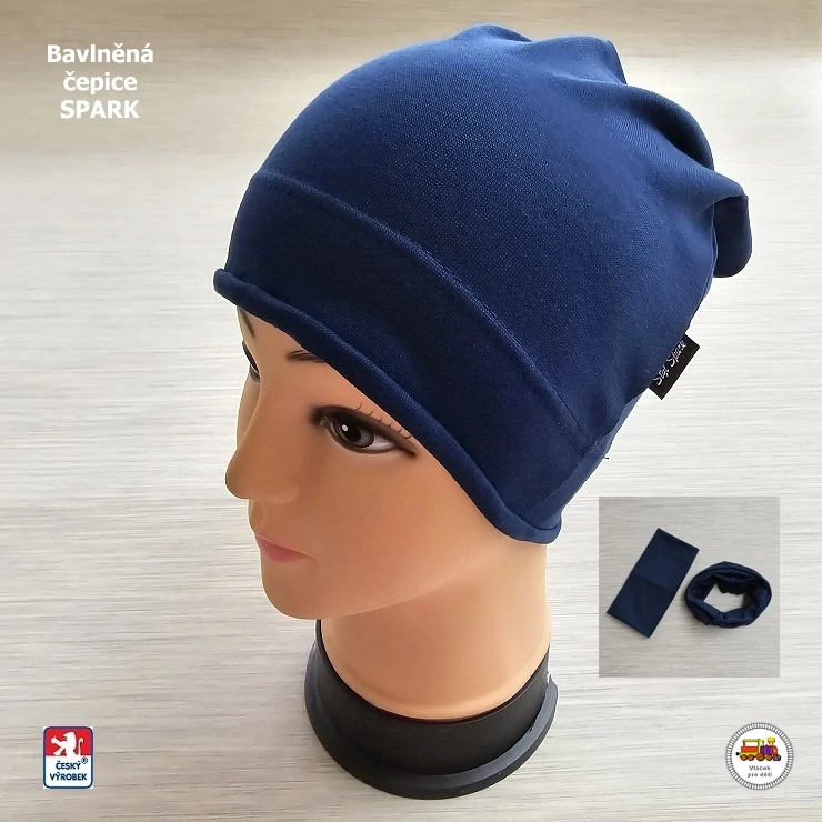 Bavlněná čepice Spark dlouhá /9.486/ tmavě modrá vel.XXL (6-X let)