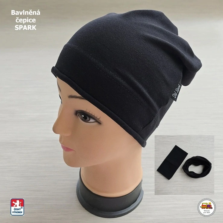 Bavlněná čepice Spark dlouhá /9.480/ černá vel.XXL (6-X let)